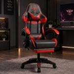 Fighter By ValorX USA Ergonomic Gaming & Office Chair with Footrest | High Back 135° Recliner | Linkage Armrests | Neck & Lumbar Support | Premium PU Leather | 3-Year Warranty (Red)