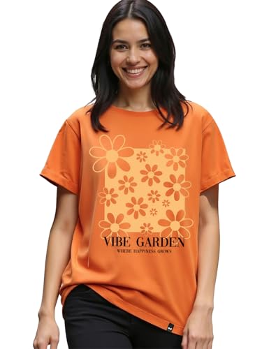 Bewakoof Women’s Graphic Print Boyfriend Fit Half Sleeve Round Neck Cotton Jersey T-Shirt_666782_Orange_M