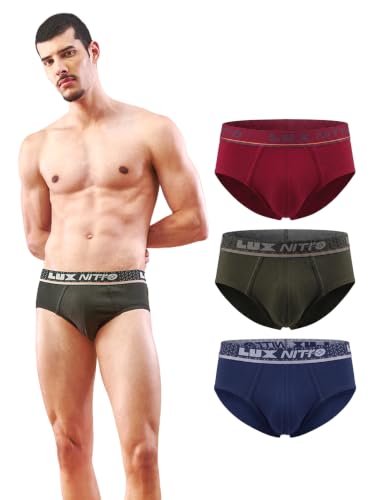 Lux Nitro Men’s Brief | 100% Combed Cotton | Super Soft Outer Waistband | Breathable & Everyday Comfort Pack of 4 Assorted