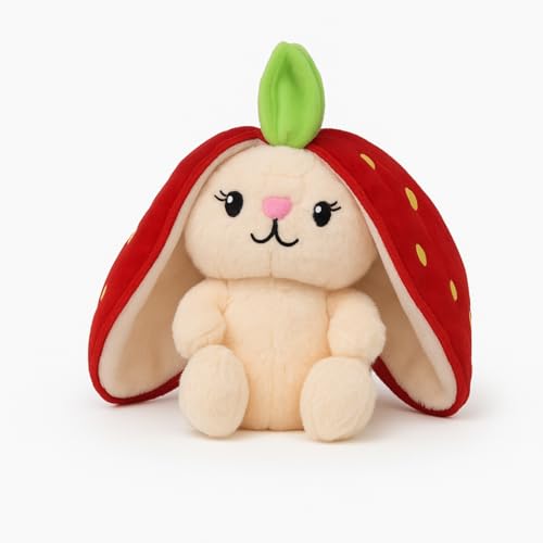 KIDS STORE Soft Cuddly Strawberry Bunny Plush Stuffed Rabbit Toy Adorable Berry Hoode Cute Ears for Plush Collectors Kids’ Bedrooms Themes Special Gifting (45 CM)