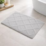 RUGS WORLD Bath Mat, Grey, Microfiber, 65×45 cm, 1800 GSM, High Pile, Diamond Pattern, Machine Made