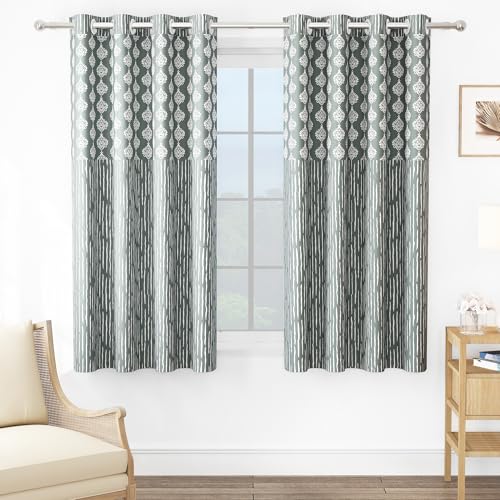 MollisHomes Window Curtains 5 Feet Pack of 1, Damask, Grey & White