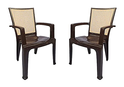 Nilkamal Plastic Chair for Living room with Arm |Set of 2 | 3 Year Warranty | For Home, Living Room, Outdoor | Season Rust Brown Colour | CHR2226
