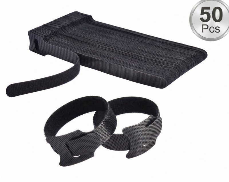 Inovera Cable Organizer Hook & Loop Tape – Wire/Cord Holder Management Strap Nylon Hook & Loop Cable Tie(Black Pack of 50)