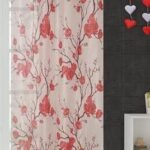 Inika Creation Polyester Semi Transparent Printed Floral Tissue Curtain (Red, 5 Feet) – Set of 1