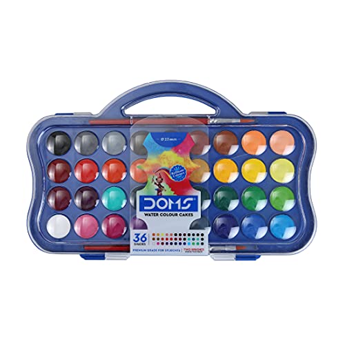 DOMS Non-Toxic 23mm Water Colour Cake Set with 2 Paint Brushes (36 Assorted Shades x 3 Set) (DM7429P3)