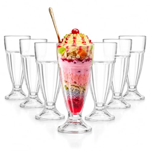 CELLO Falooda Glass Set of 6 Pcs 300ml, Transparent | Freezer & Fridge Safe, Leadfree Dishwasher Safe Toughened Crystal Clear Glasses Set for Drinking Juice Milkshake Cocktail Mocktail Coldrinks Soda