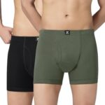 XYXX Nova Cotton Boxer Brief for Men |Regular Fit with intellifresh No-Marks Waistband | Inner Elastic | Solid Underwear for Men | Olive Green+Storm Grey