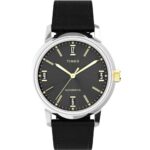 TIMEX Marlin Mechanical Automatic Watch for man with Black Round Dial & Black Leather Strap Band Water Resistant Men’s Wrist Watches – TW2W33900U9