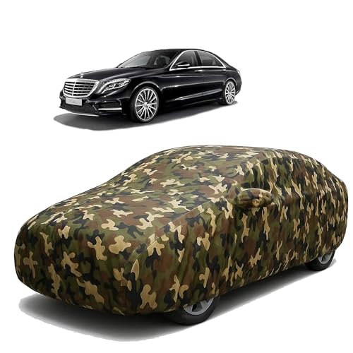 Sulfar 100% Waterproof Car Body Cover Compatible with Mirror for Mercedes Benz S 300 with Long Lasting Durable Material (Triple Stitched, Full Bottom Elastic, Camouflage Army)