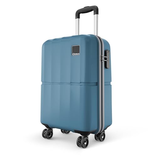 Safari Genius Theo 8 Wheels 55cm Cabin Size Trolley Bag, Hard Case Polycarbonate, 360 Degree Wheeling Small Carry-on Luggage, Suitcase for Travel, Trolley Bags for Travel, Pearl Blue