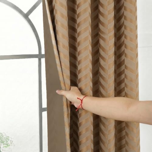 MollisHomes 100% Room Darkening Window Curtains 5 Feet 2 Piece, Beige