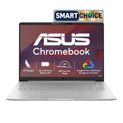 ASUS Chromebook CM1405 (2026), Smartchoice, MediaTek Kompanio 540 Processor, 4GB RAM, 64GB SSD, FHD, 14″(35.5 cm), 60Hz, Chrome OS, Pure Grey, 1.37 Kg, CM1405CM4A-S60034, Thin & Light Laptop