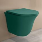 Plantex Ceramic Imported Commode Toilet/Rimless Washdown Wall Mounted Commode with Soft Closing Toilet Seat – P Trap Outlet (1164 – Matt Green)