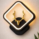 Homesake® LED Wall Lamp for Living Room Bedroom, Modern Golden Deer Decorative Wall Light, Warm White Indoor Designer Home Decor Light, Stag Face, Square Frame, (Black, Square)