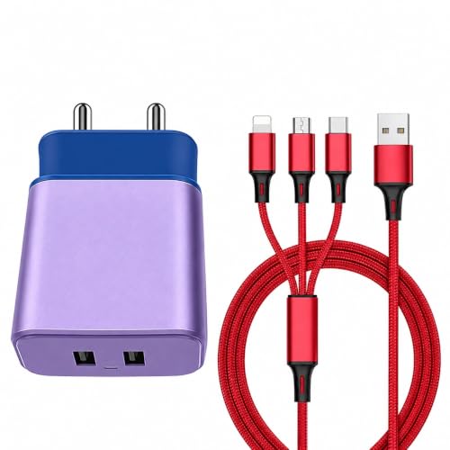 20W Dual USB Wall Charger with 3-in-1 Braided Cable, 1M