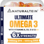 NATURALTEIN Ultimate 6X Omega 3 Fish Oil|2500 mg with 900 mg EPA+600mg DHA|Vitamin A,D3,E&K2(60 Capsules)