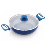 Amazon Brand – Solimo Blue Ceramic Non Stick Induction Base Deep Kadai 24Cm with Glass Lid