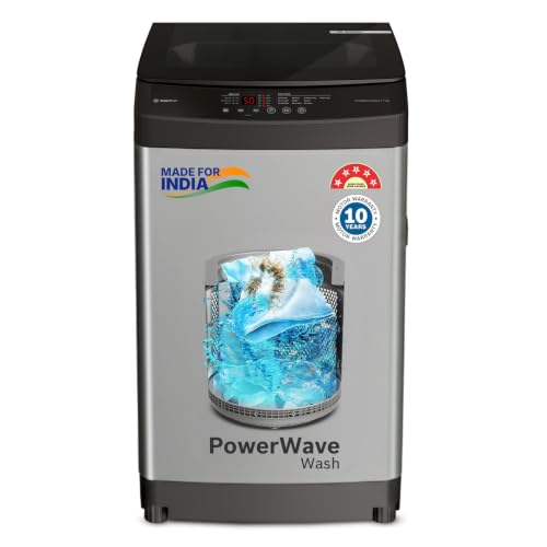 Bosch 7 kg 5 Star Fully Automatic Top Load Washing Machine,PowerWave Wash,Inbuilt Dual Lint Filter, Stainless Steel VarioDrum with 5 fin Pulsator, Water Save, Flex Drain, Dark Grey (WOE70AH0IN)
