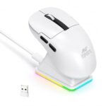 Ant Esports GM810 PRO V2 Wireless Optical Gaming Mouse, 2.4G + Bluetooth, 3600 DPI, 400mAh Rechargeable Battery, 72H Working Time, 125Hz Polling, RGB Charging Dock_ White