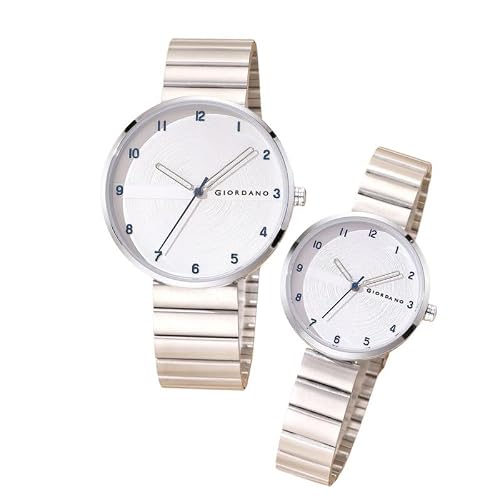 Giordano Analog Couple Watch Set – Elegant Round Dial with Stainless Steel Strap – His & Hers Matching Watches – Minimalist Unisex Design – GZ-992-SET