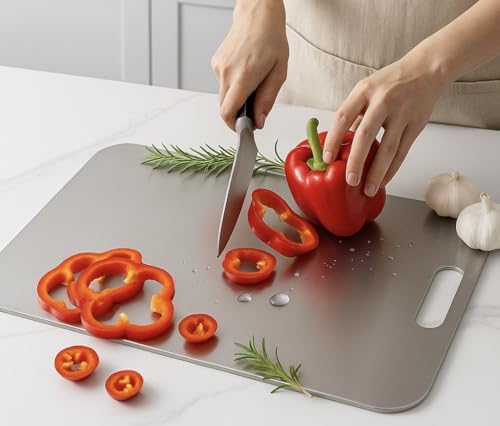 Food Grade Premium 304 Stainless Steel Chopping Board – Large Heavy-Duty Steel Chopping Board for Kitchen Use, Safe & Durable for Vegetables, Fruits & Meat (36 × 25 cm)