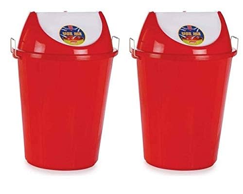 ARISTO Swing Lid Dustbin with Metal Side Handle 60 ltr RED/RED PACK OF 2