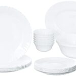 Larah by Borosil Fluted Series Snow Opalware Dinner Set | 21 Piece for Family of 6 | Microwave & Dishwasher Safe | Bone-Ash Free | Crockery Set for Dining & Gifting | Plates & Bowls | White