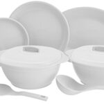 SignoraWare BPA Free Plastic Round Dinner Set | Microwave Safe | Unbreakable & Lightweight | Odor-Free | Great for Parties & Gatherings | Ideal for Regular Home Meals (Set of 32 pcs | White)