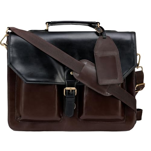 TRUFLO Leather Messenger Laptop Bag for Men & Women for Office Use | Leisure, Work & Travel | Shoulder Bag | Fits up to 15.6 Inch Laptops | Blue & Black