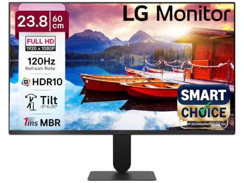 LG24U411A-BN Smartchoice 60 cm (24-inch) Full HD (1920 x 1080) IPS Monitor, 3-Side Virtually Borderless, 1ms MBR, 120Hz, sRGB 99%(Typ.), HDR10, Reader Mode, Flicker Safe, VGA, HDMI, Slim Stand, Black