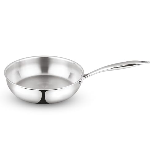 Borosil Cookfresh Tri-ply Stainless Steel Frypan with Handle | Gas, Induction Compatible | SS304 Food Grade Steel Frying Pan | Even Heat Distribution | Dishawasher Safe | 5 Year Warranty (2.3 L)