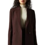 High Star Women Solid Longline Length Oversized Notch Lapel Collar Blazer Brown