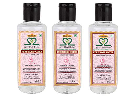 S2M KHADI HERBAL Rose water/Toner Rejuvenating Mist For Face and Body Steam Distilled for all Skin Types 210ml (Pack of 5)