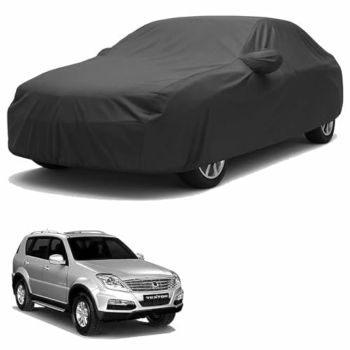 Sulfar 100% Water Resistant Car Body Cover Compatible with Mirror for SsangYong Rexton (Triple Stitched, Full Bottom Elastic, Dark Grey)