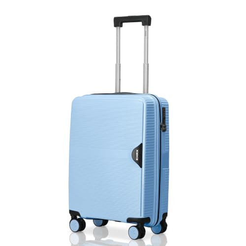 HRX Parabola Cabin Size Light Blue Polypropylene Hard Shell Suitcase – Premium Travel Trolley Bag with 8 Spinner Wheels, Number Lock & Water Resistant Body