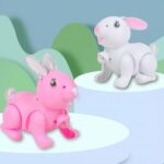 HOMOZE Walking Bunny Rabbit Toy with Leash, Music & LED Lights | Battery Operated Pull-Along Rabbit for Babies & Toddlers | Cute Crawling Animal, Musical Light-Up Learning | Gift for Kids
