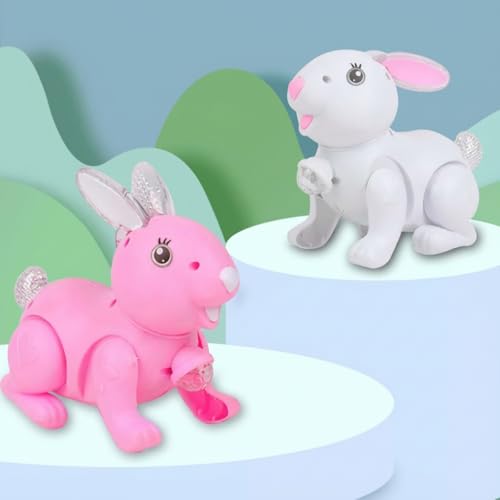 HOMOZE Walking Bunny Rabbit Toy with Leash, Music & LED Lights | Battery Operated Pull-Along Rabbit for Babies & Toddlers | Cute Crawling Animal, Musical Light-Up Learning | Gift for Kids