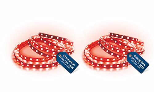 Crompton 5 Meter LED Strip Light | Red Color, 300 LEDs Flexible Roll | Decorative & Energy Saving Accent Lighting | Plastic Build | Without Driver | Pack of 2