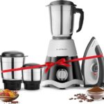 Longway Super Dlx Mixer Grinder with Kwid 1100W Dry Iron | 500 W Powerful Motor | 3 Jars for Grinding, Mixing, Juicing | 2 Years Warranty (Black & Gray, Combo Offer)