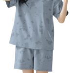 Louis Luxe Womens Korean Night Dress || Short Pyjama Set || Korean Nightsuit || Women Nightwear ||Round Neck Short Sleeve Nightsuit || Loungewear || Everyday Nightdress (ND-03-BLUE-XXL)