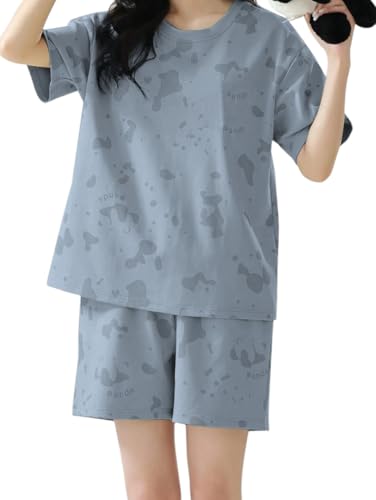 Louis Luxe Womens Korean Night Dress || Short Pyjama Set || Korean Nightsuit || Women Nightwear ||Round Neck Short Sleeve Nightsuit || Loungewear || Everyday Nightdress (ND-03-BLUE-XXL)
