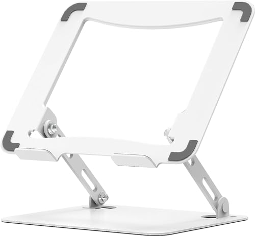 amazon basics Tabletop Laptop Stand, Ergonomic Adjustable & Ventilated Metal Riser Holder for Desk Fits Upto 15.6 Inch Laptops (White)