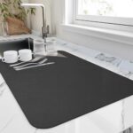Dish Drying Mat Large – Water Absorbing Mat for Kitchen, Kitchen Drying Mat for Wet Utensils, Drying Mat for Kitchen Utensils Black (40 x 60 Cm)