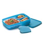 SignoraWare Compact BPA Free Plastic Square Lunch Box | Airtight & Leak Proof | Freezer Safe | Snacks Container | Picnic and Travel | Best for Office & School use (850ml + 100ml + 100ml | Blue)
