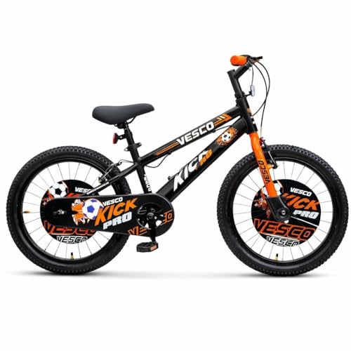 VESCO Kick Pro 20 Inch 20T Kids Bicycle 12.5″ Frame, Rigid Fork | 85% Assembled | Fully Chain Cover | Age for 7 to 9 Year Boys & Girls (Black-Orange)