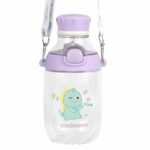 Signoraware Dovey Kids BPA Free Plastic Bottle with Straw For kids | Leakproof Locking Lid | One Click Open | Adjustable Hanging Strap | Ideal for School, Picnic & Everyday use (450ml | Purple)
