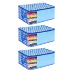 PrettyKrafts F1559 Non-Woven Saree Cover Storage Bags for Clothes (Trio Blue) -Pack of 3