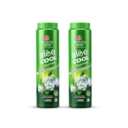 Ayouthveda Aloe Cool Talcum Powder with Ice Mint, Camphor & Aloe Extracts for Cooling, Sweat Absorption & Skin Comfort | Helps Soothe Heat, Itching & Irritation | Lightweight, Refreshing & Non-Sticky Formula | Suitable for Daily Use | 100g + 100g Free