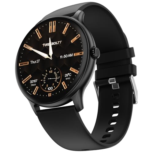 Fire-Boltt Phoenix Pro Round Smart Watch 1.39″ HD Display with Bluetooth Calling, AI Voice Assistant, SpO2 & Heart Rate Monitor, 120+ Sports Modes, IP67 Waterproof Smartwatch for Men & Women – Black